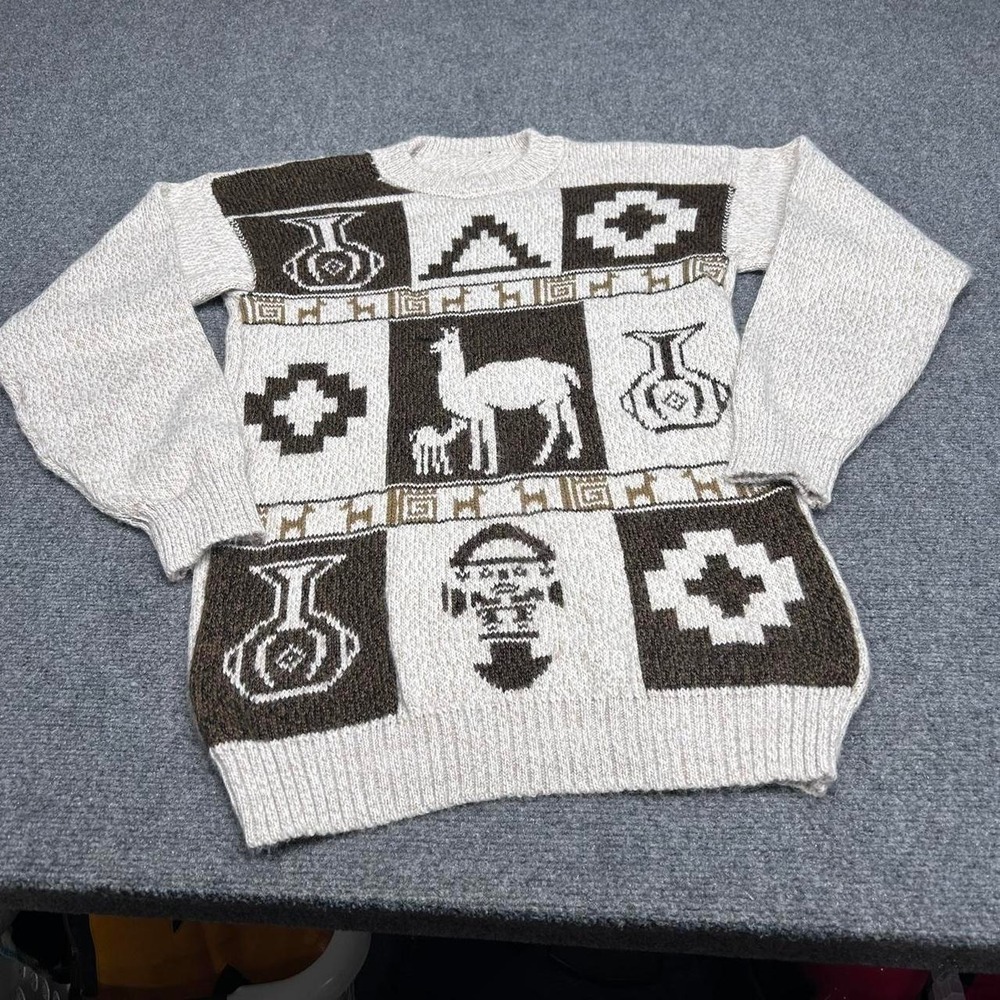 Aztec llama print tan and brown soft sweater size small - Picture 1 of 5